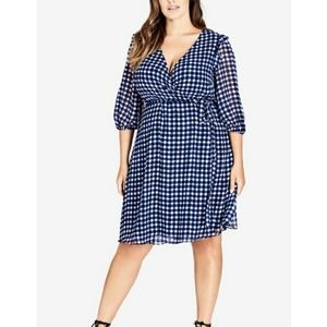 Blue plaid wrap dress